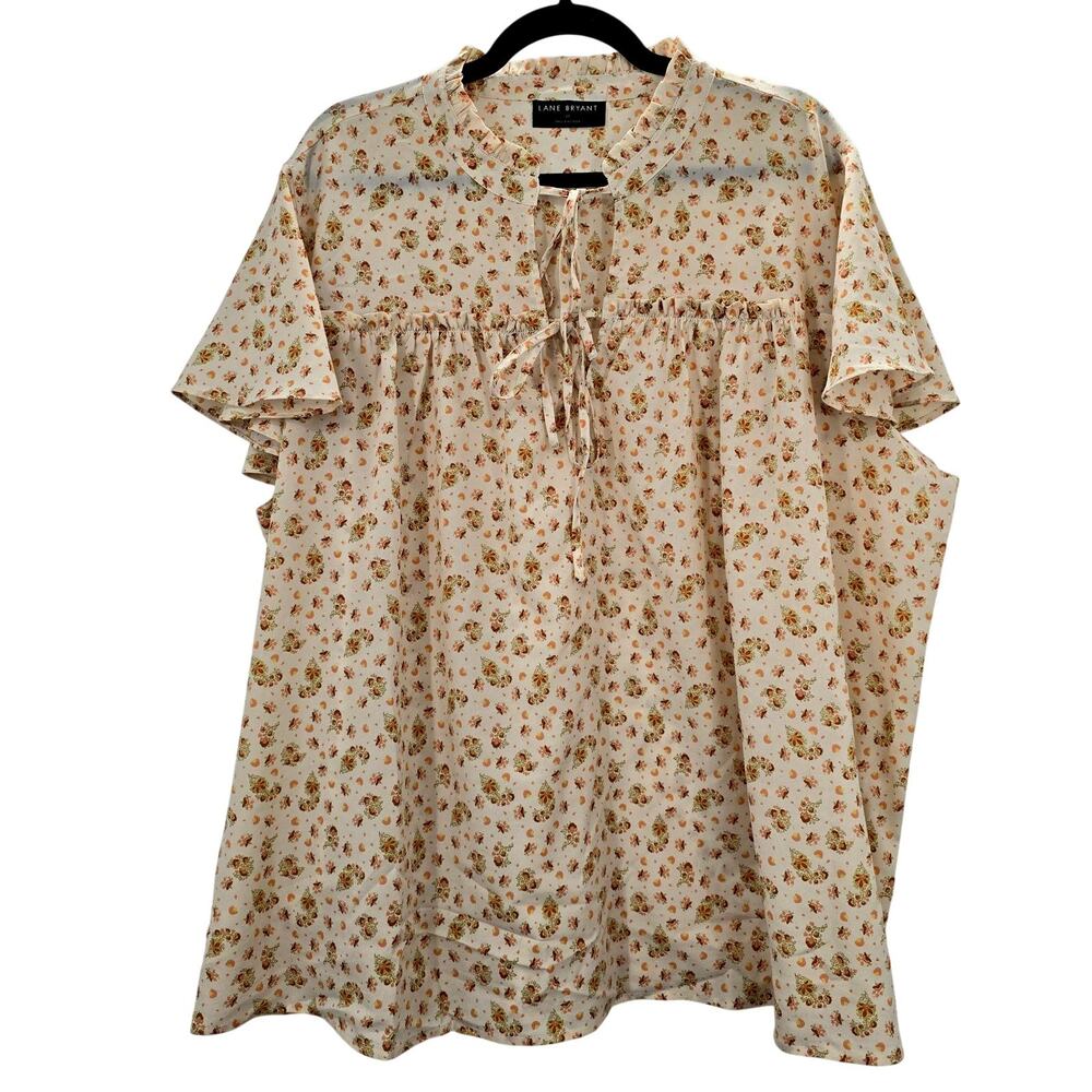 Lane Bryant Tunic Shirt Womens Plus Size 26 White Floral Flutter Sleeve Boho Top